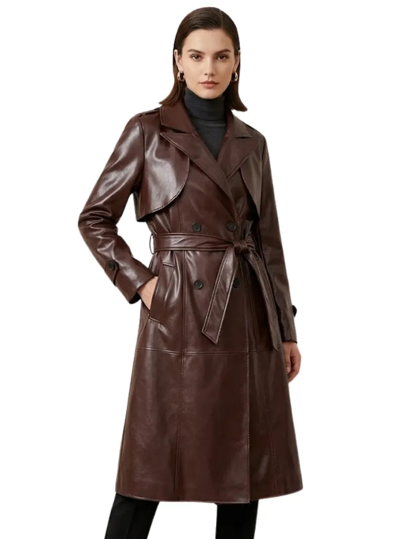Women’s Brown Leather Trench Coat