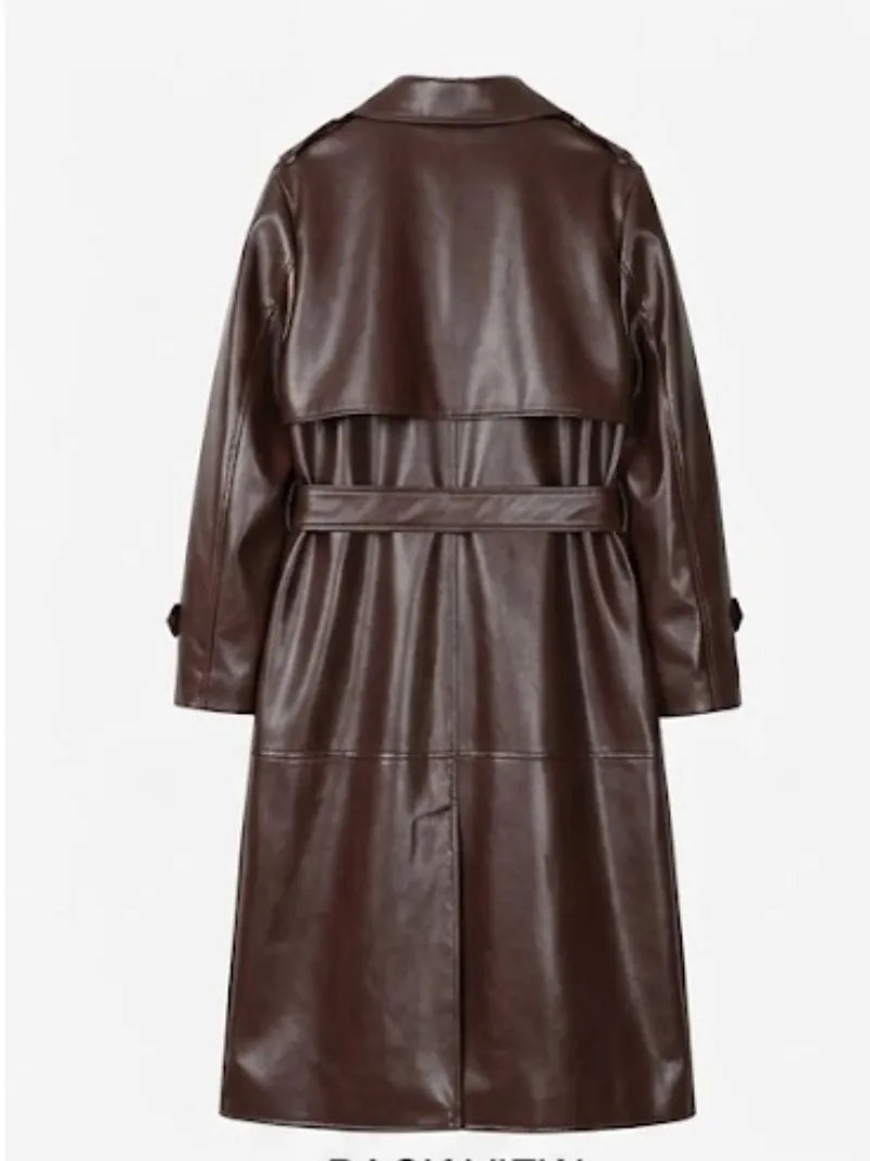 Women’s Brown Leather Trench Coat