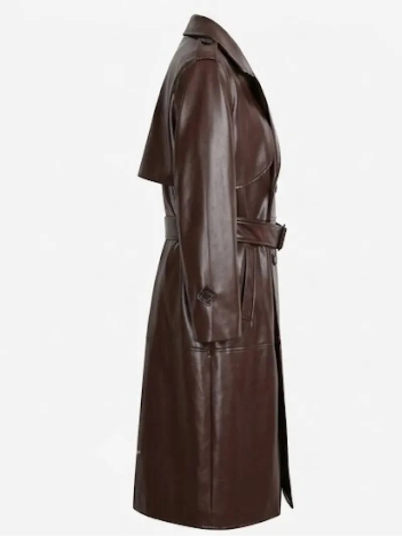 Women’s Brown Leather Trench Coat