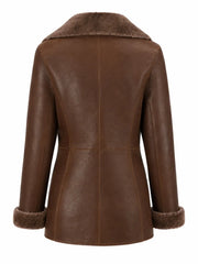 Women's Brown Shearling Leather Coat Back 