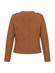 Women’s Brown Suede Leather Jacket with Zipper Back 