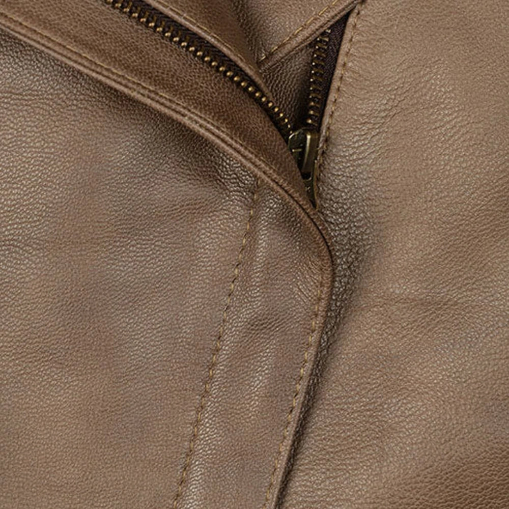 Women’s Brown Wide Collar Leather Jacket