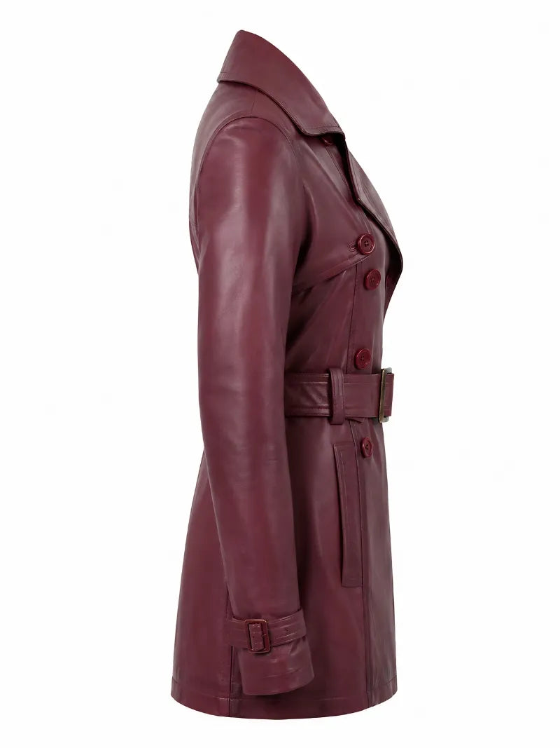Women’s Burgundy Leather Trench Coat