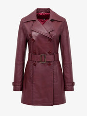 Women’s Burgundy Leather Trench Coat
