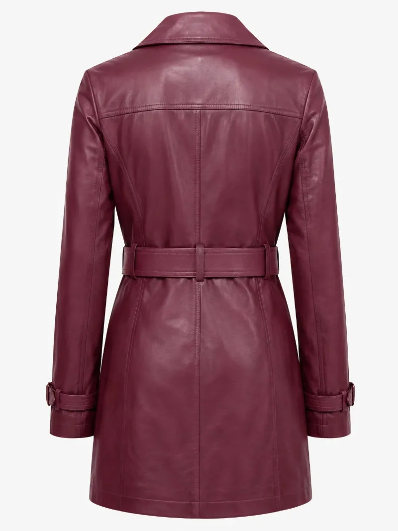 Women’s Burgundy Leather Trench Coat