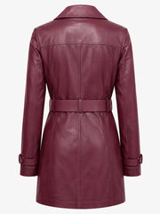 Women’s Burgundy Leather Trench Coat