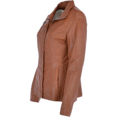 Women's Brown High Collar Leather Jacket