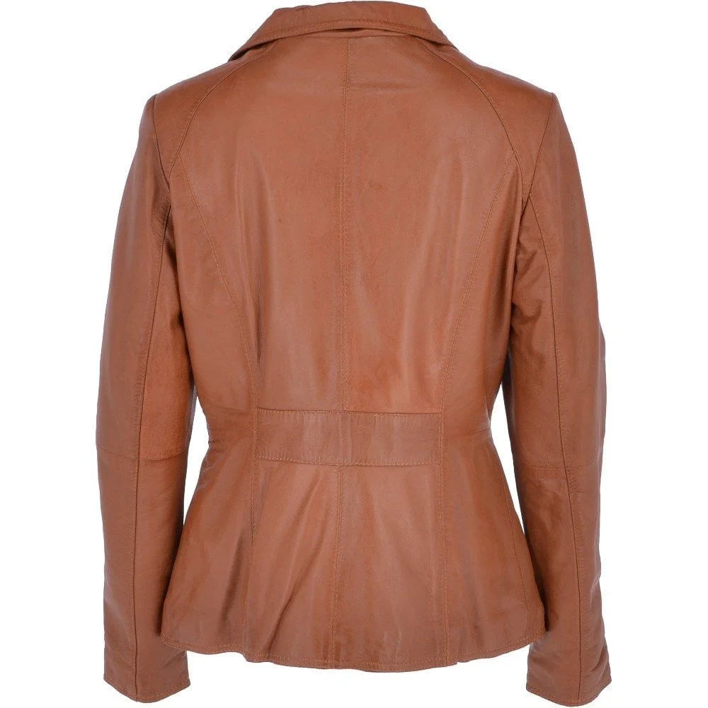 Women's Brown High Collar Leather Jacket