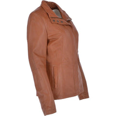 Women's Brown High Collar Leather Jacket