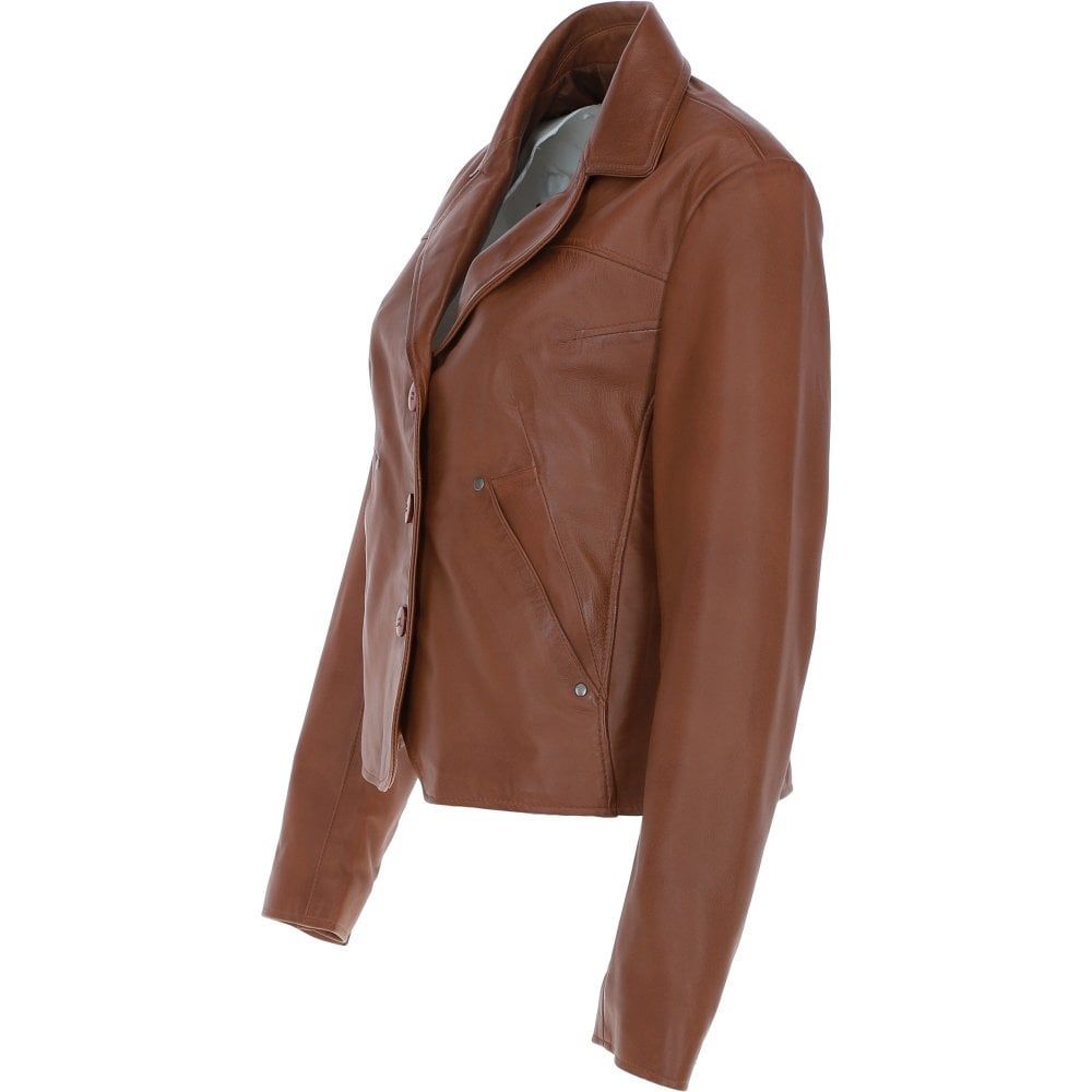 Women's Camel Brown Leather Blazer Jacket