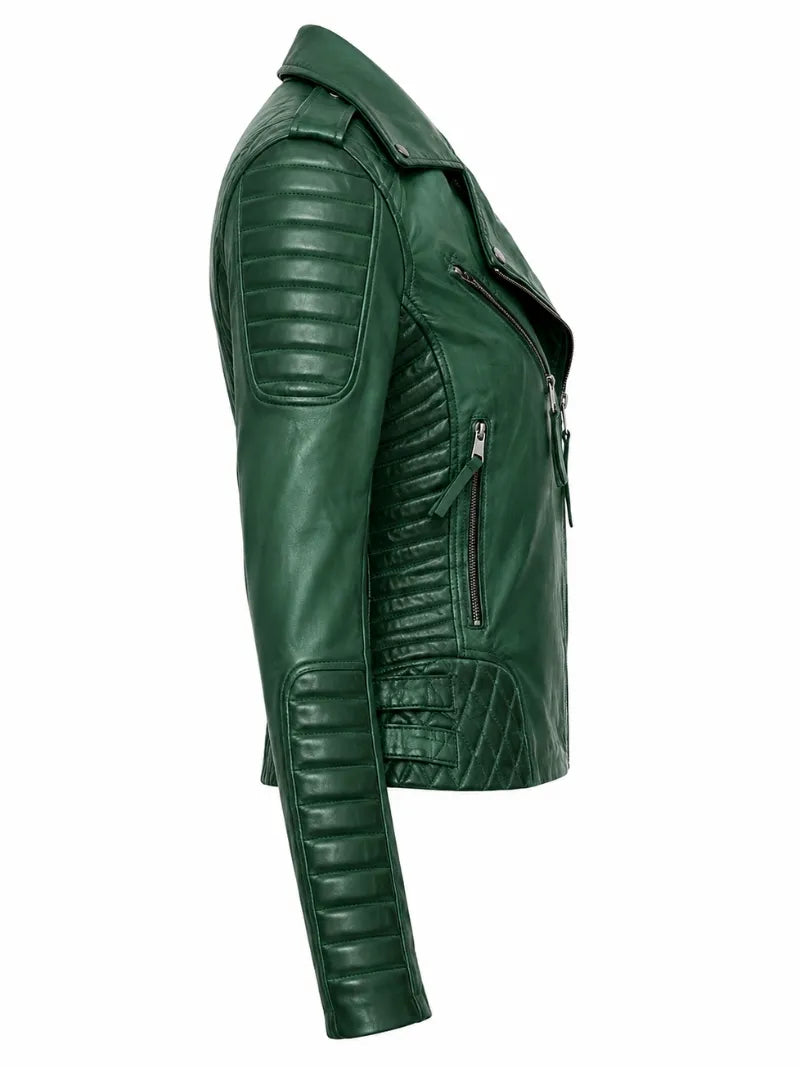 Women's Charlotte Burnt Green Leather Jacket