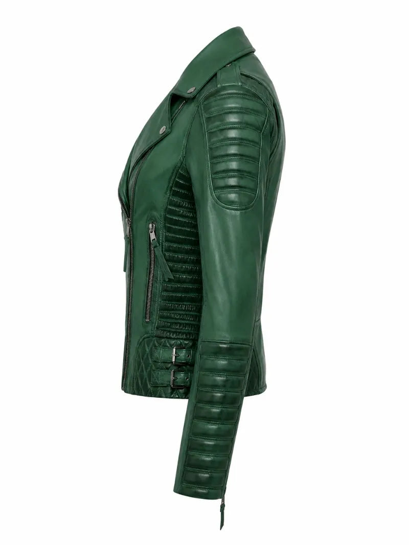 Women's Charlotte Burnt Green Leather Jacket
