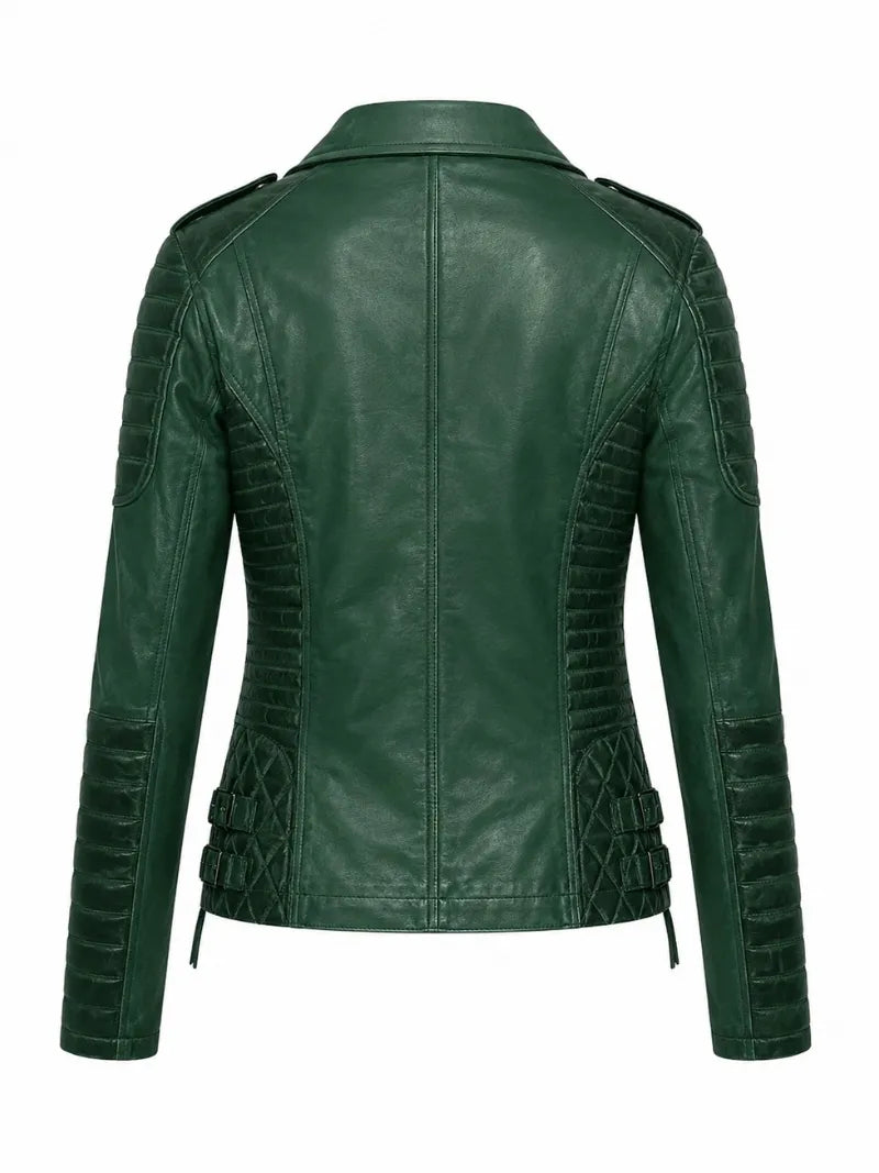 Women's Charlotte Burnt Green Leather Jacket