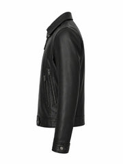 Women’s Classic Black Zipper Leather Jacket Left 