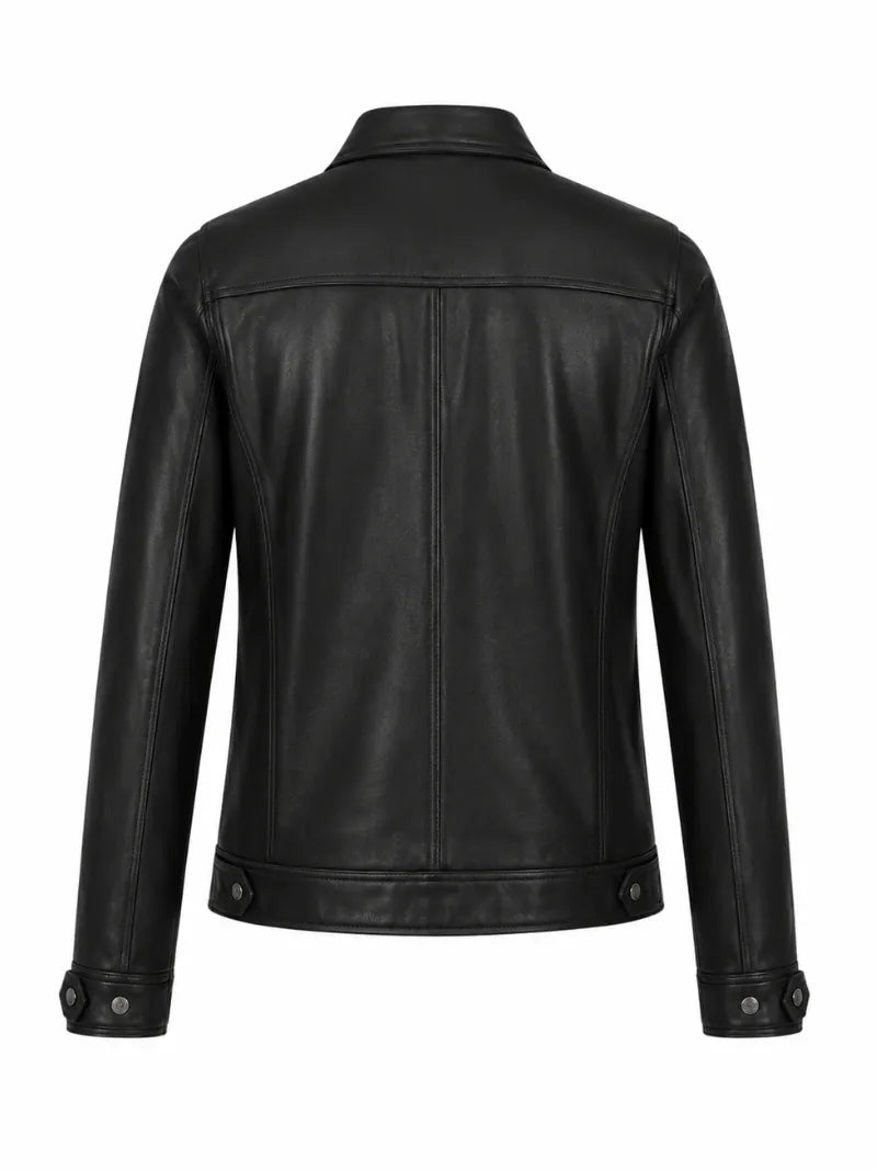 Women’s Classic Black Zipper Leather Jacket Back 