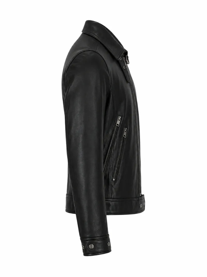 Women’s Classic Black Zipper Leather Jacket Right 