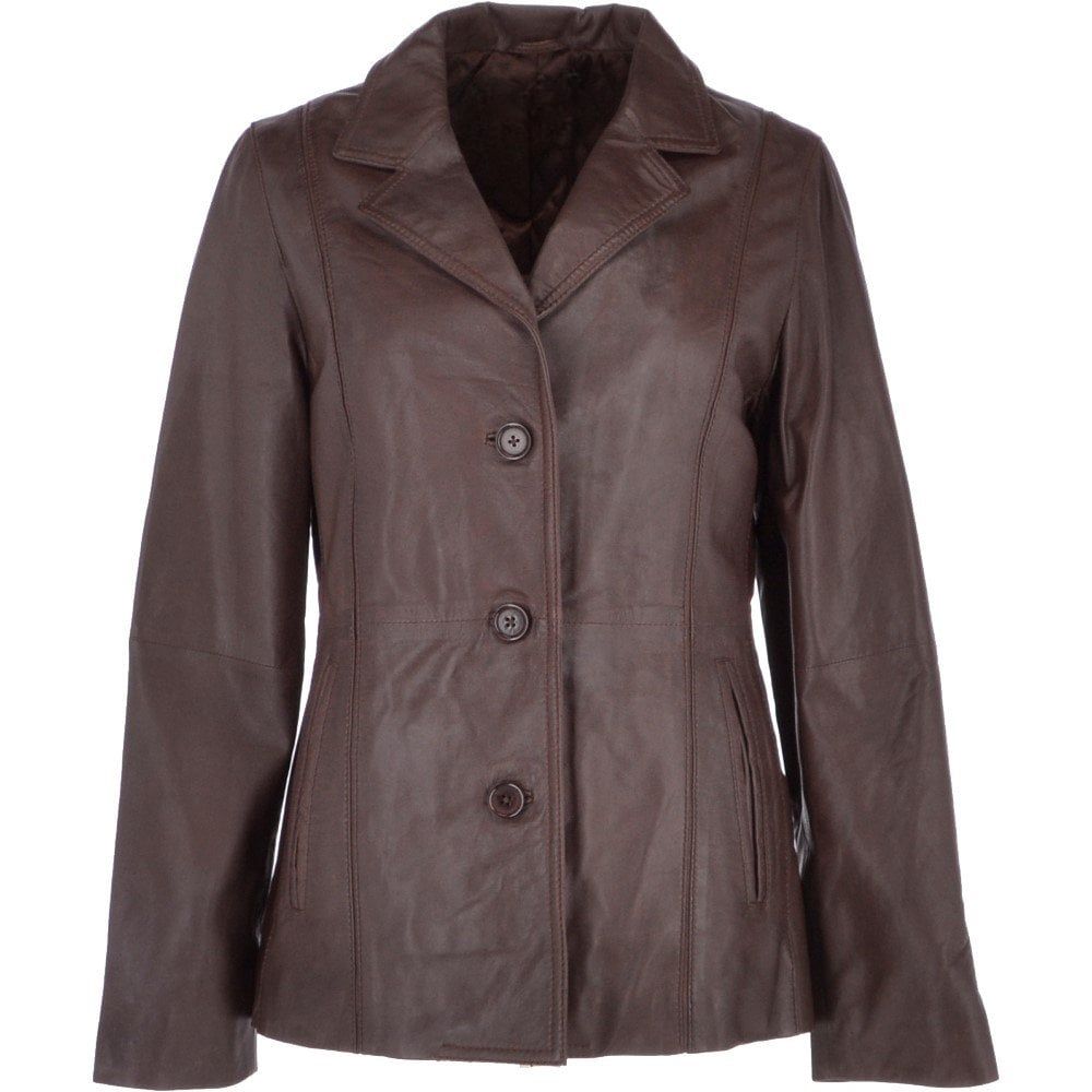Women's Classic Brown Faux Leather Button-Up Jacket