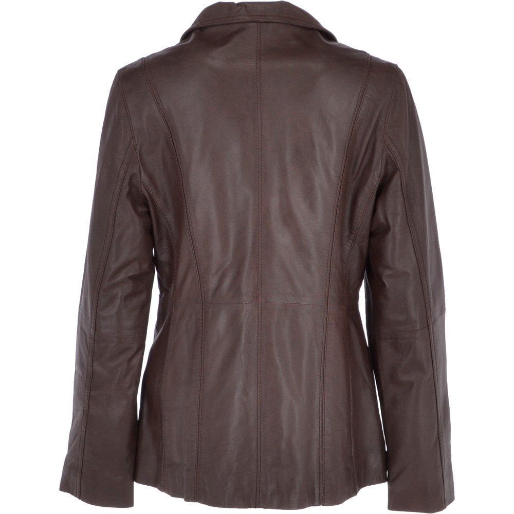 Women's Classic Brown Faux Leather Button-Up Jacket