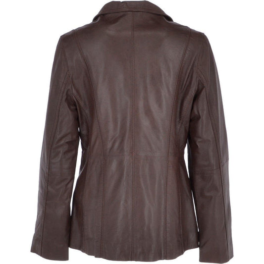 Women's Classic Brown Faux Leather Button-Up Jacket