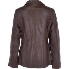 Women's Classic Brown Faux Leather Button-Up Jacket