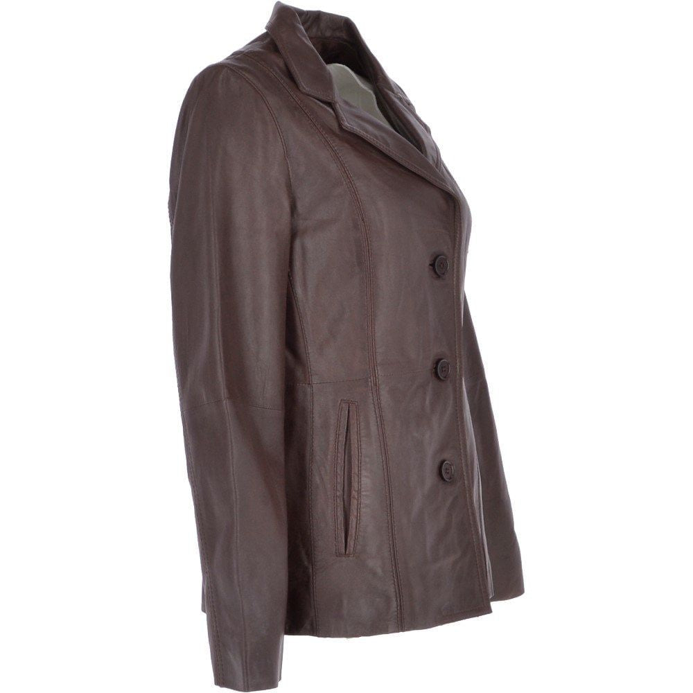 Women's Classic Brown Faux Leather Button-Up Jacket