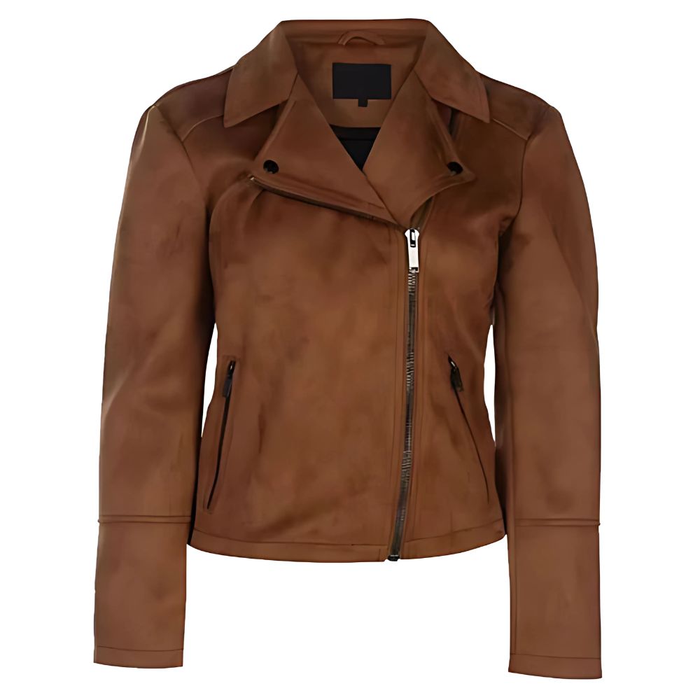 Women's Classic Brown Suede Biker Jacket