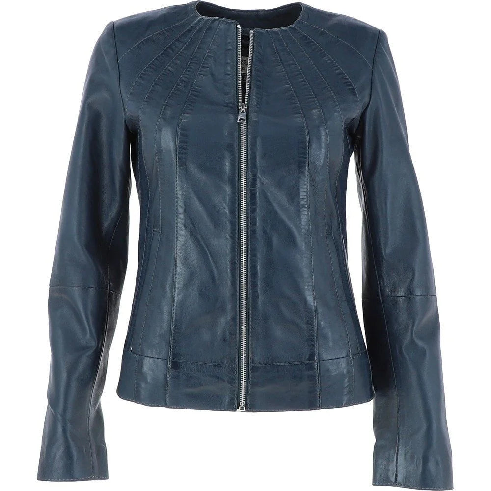 Women's Classic Fit Navy Blue Leather Jacket