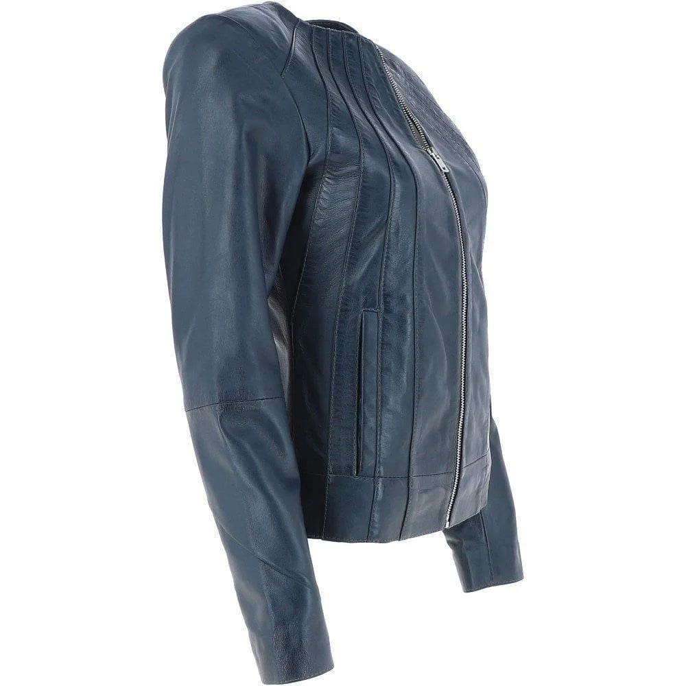 Women's Classic Fit Navy Blue Leather Jacket