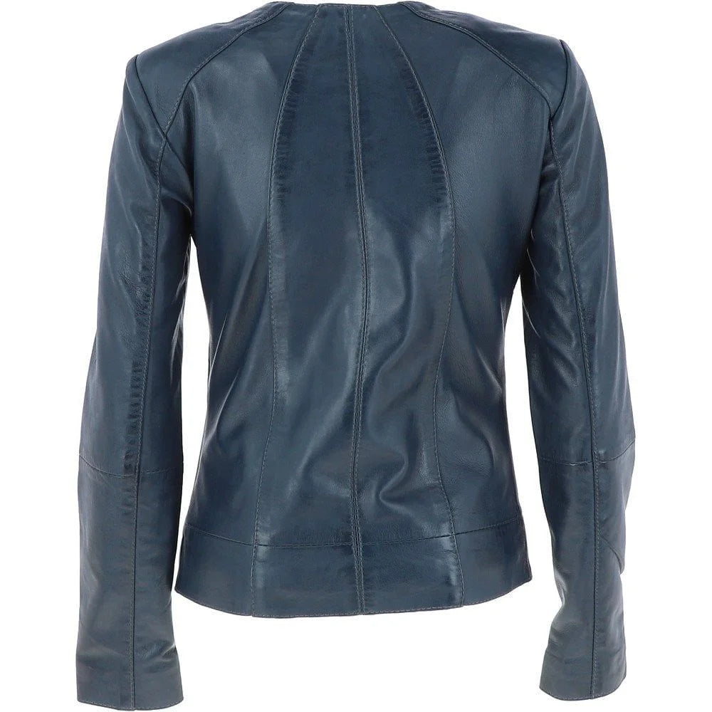Women's Classic Fit Navy Blue Leather Jacket