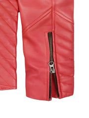 Women’s Classic Red Leather Jacket with Asymmetrical Zipper
