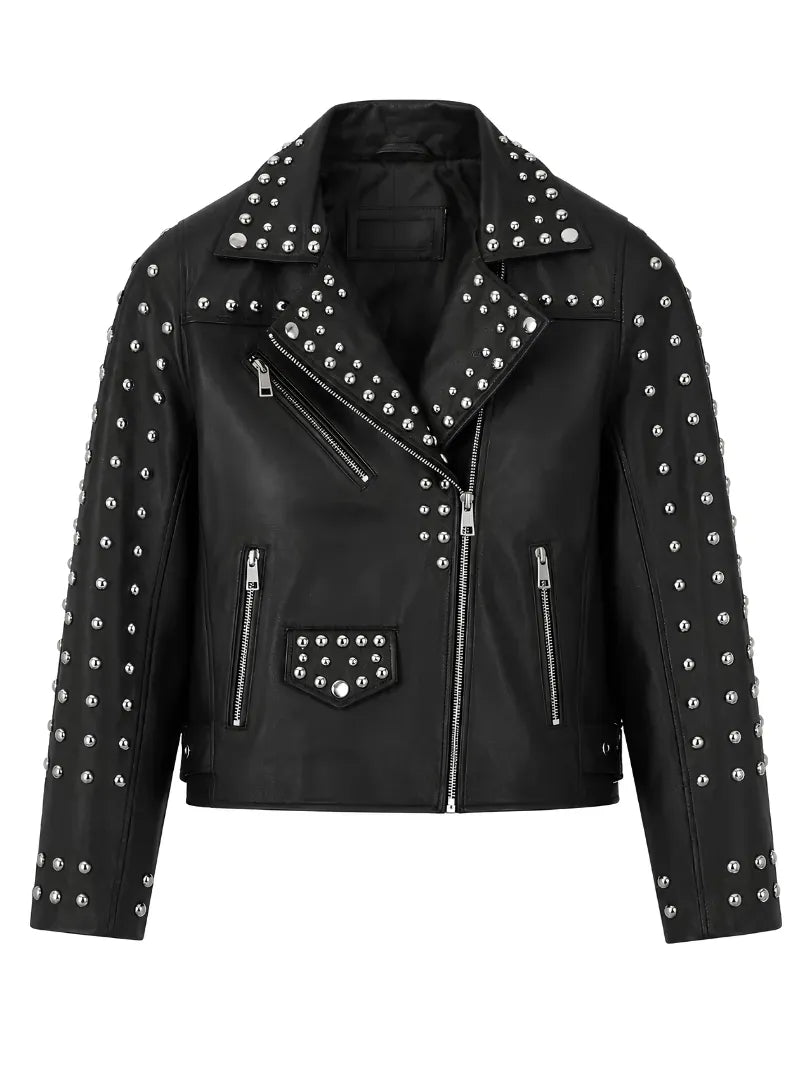 Women's Classic Studded Black Leather Jacket