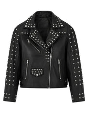 Women's Classic Studded Black Leather Jacket