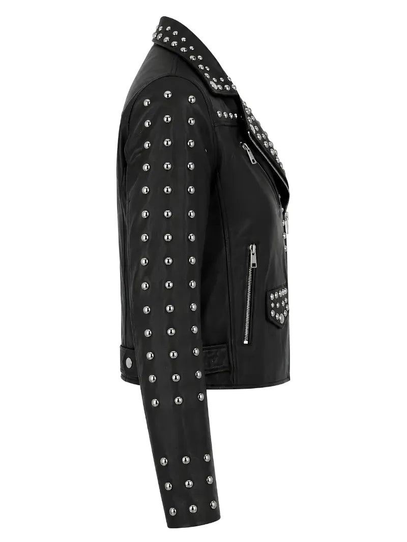 Women's Classic Studded Black Leather Jacket