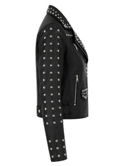 Women's Classic Studded Black Leather Jacket