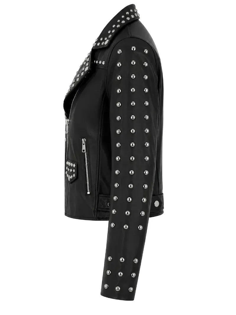 Women's Classic Studded Black Leather Jacket
