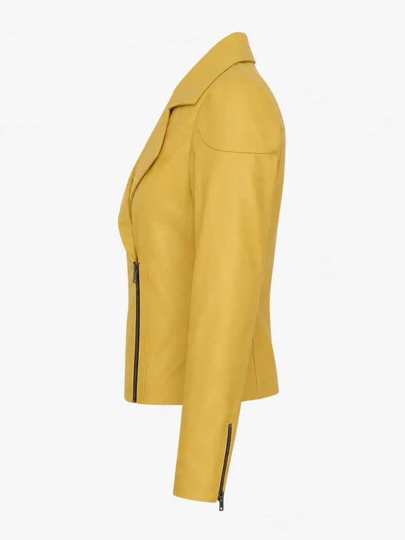 Women's Classic Yellow Leather Jacket Left 