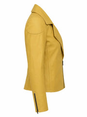 Women's Classic Yellow Leather Jacket Right 