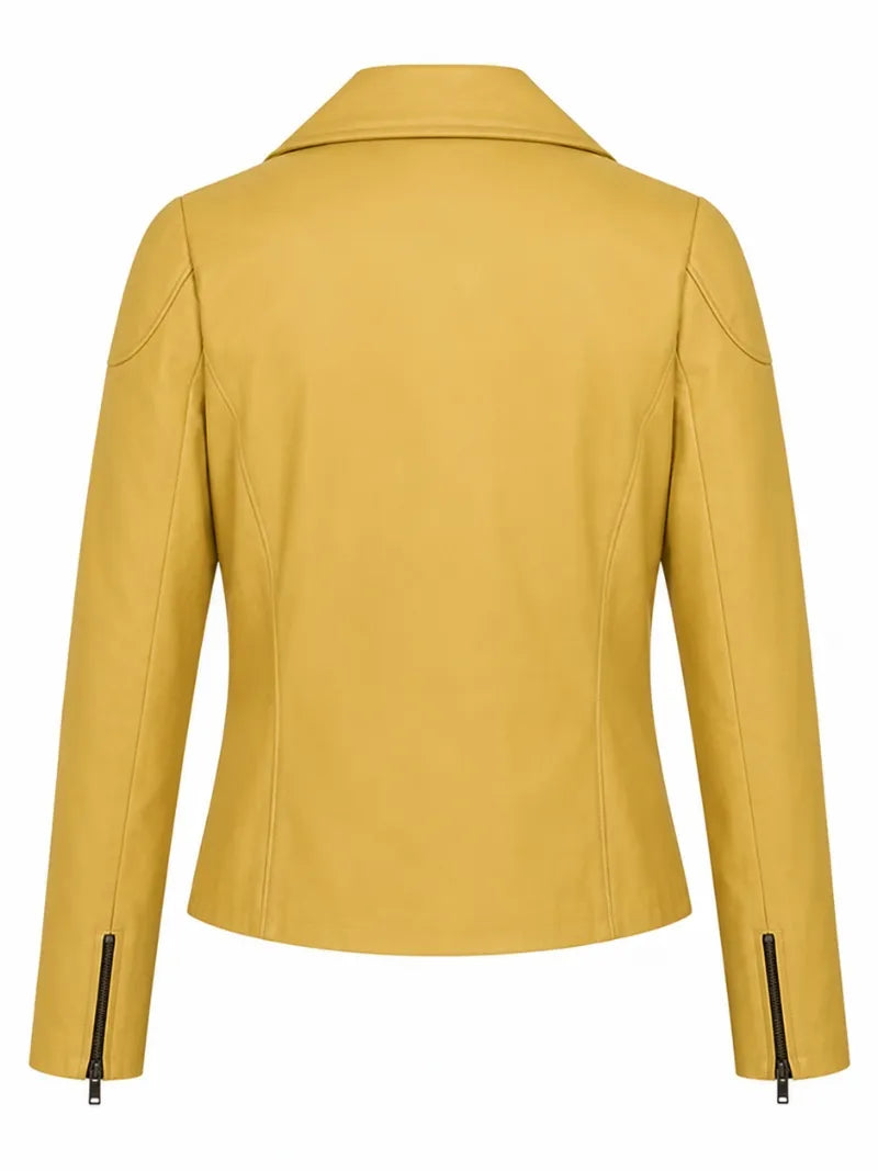 Women's Classic Yellow Leather Jacket Back 