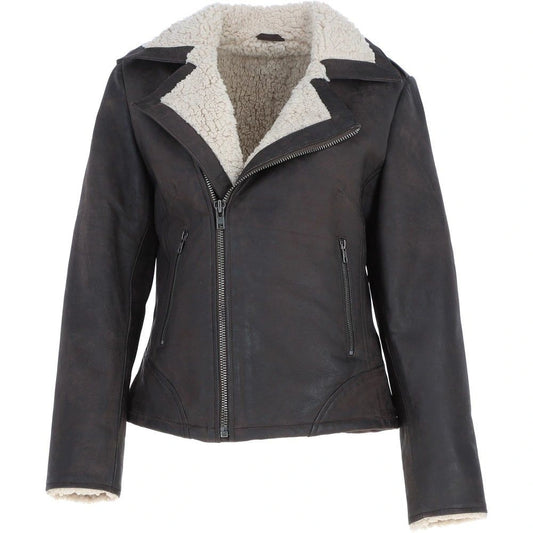 Women's Dark Brown Leather Shearling Classic Jacket