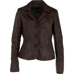 Women's Brown Buckle Straps Leather Jacket