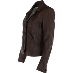 Women's Brown Buckle Straps Leather Jacket