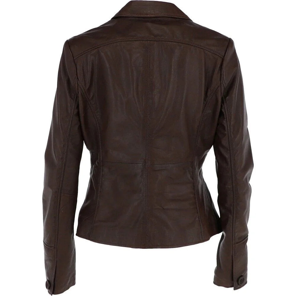 Women's Brown Buckle Straps Leather Jacket