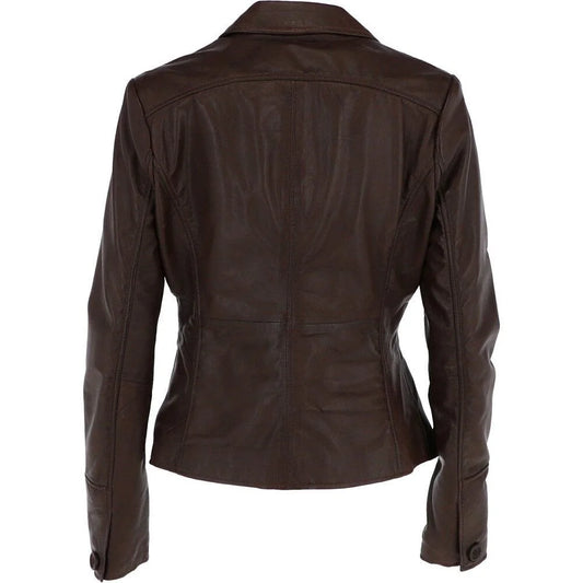 Women's Brown Buckle Straps Leather Jacket