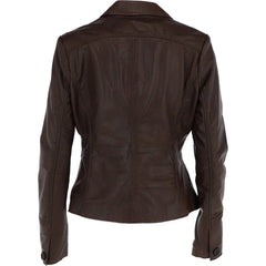 Women's Brown Buckle Straps Leather Jacket