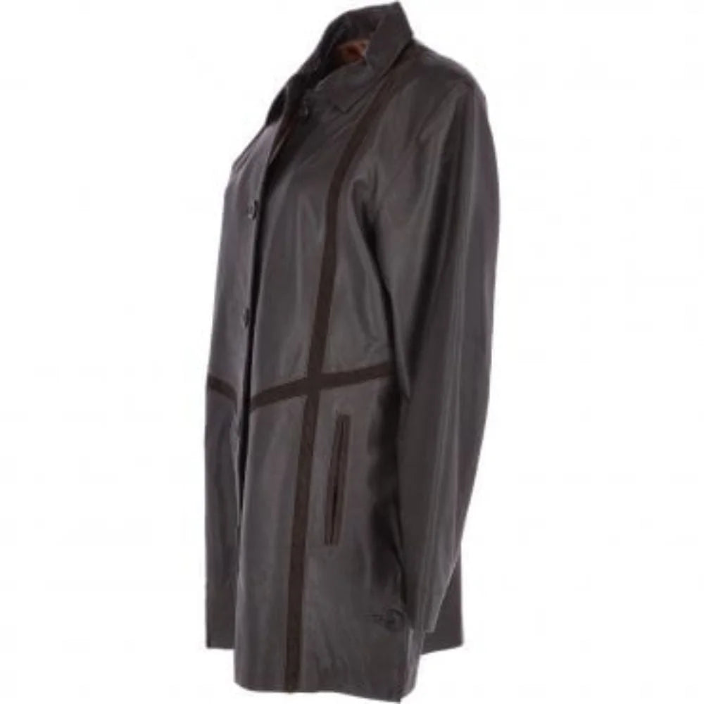 Women's Dark Brown Long Leather Coat