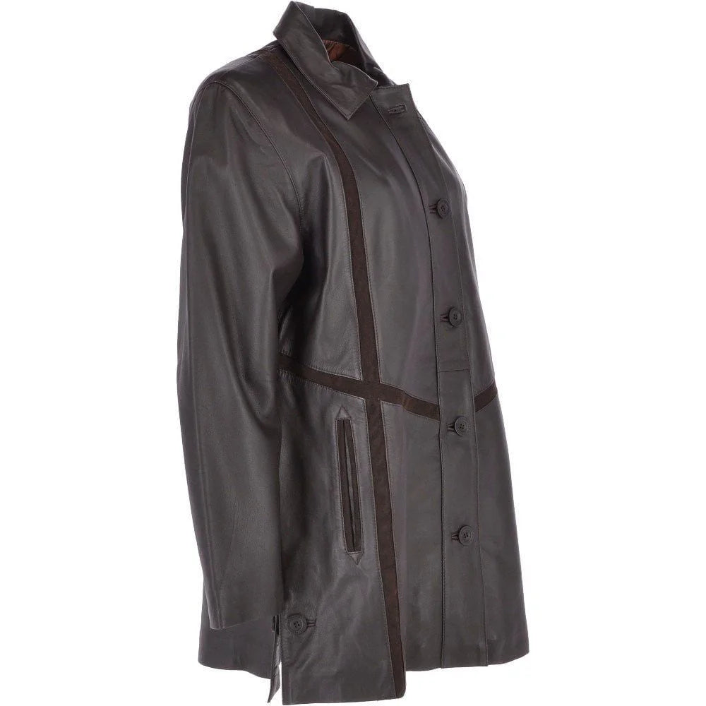 Women's Dark Brown Long Leather Coat
