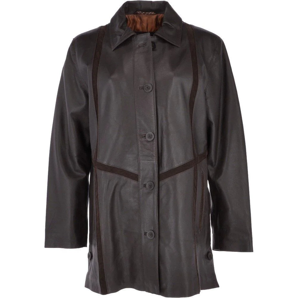 Women's Dark Brown Long Leather Coat