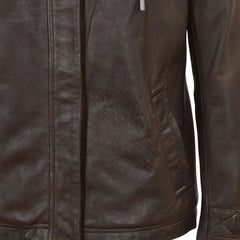 Women's Detachable Hooded Brown Leather Jacket