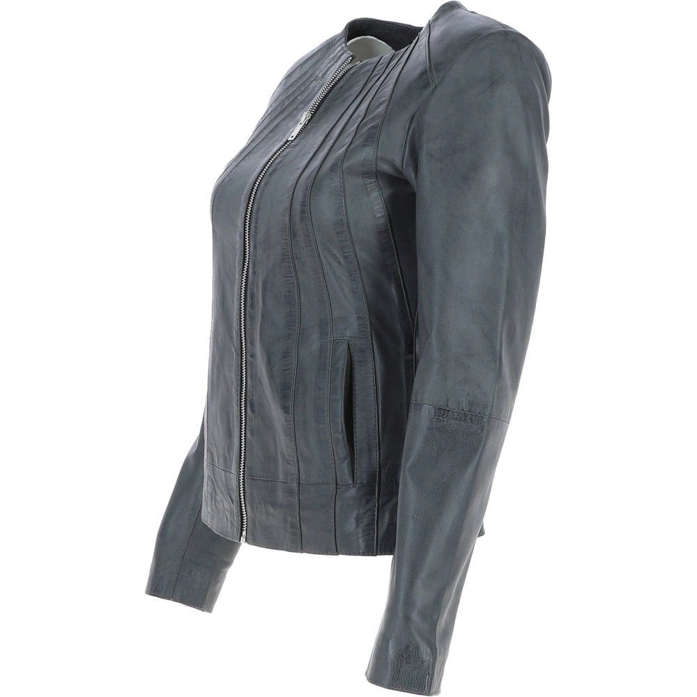 Women's Grey Leather Minimalist Jacket