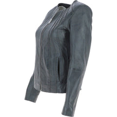 Women's Grey Leather Minimalist Jacket